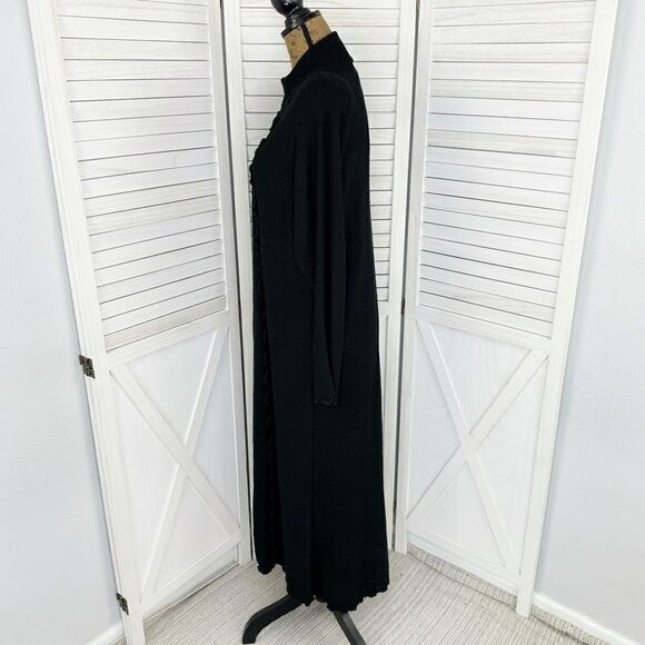 Vivian Chan Shaw Scallop Hem Duster Cardigan Sweater Black Large Open - Picture 2 of 13